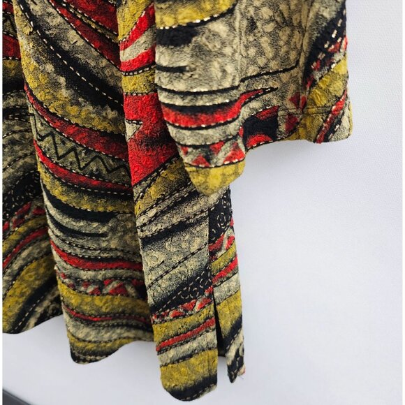 Notations Textured Top 2X Black Red Yellow 3/4 Sleeve Earthy Artsy Stretch Fall - Picture 6 of 9